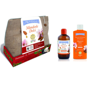 I PROVENZALI TROUSSE JUTA NATURALE MANDORLE DOLCI OLIO 55 ML + DOCCIA SCHIUMA 250 ML