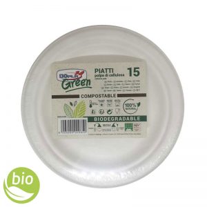 DOPLA GREEN Piatto frutta e dolce in polpa di cellulosa bio Ø 17cm - 15pz