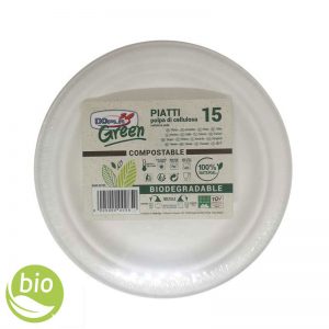 DOPLA GREEN Piatti Medi Rotondi Ø 22cm in Polpa di Cellulosa Biodegradabile - 15 pz