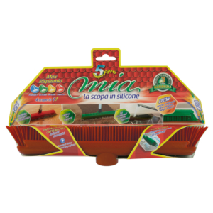 SUPERFIVE Mia SCOPA rossa IN SILICONE 4 in 1 Cattura peli/polvere + "tira acqua"
