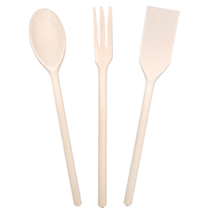 Tris POSATE IN LEGNO cucchiaio forchettone paletta DEMOLLI casalinghi 31cm