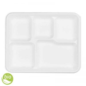 PIATTI PIANI RETTANGOLARI 5 scomparti in polpa di cellulosa BIODEGRADABILE 26,5x21cm - 50 pz