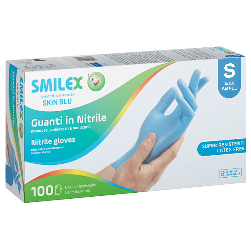 SMILEX skin blu pro GUANTI IN NITRILE monouso - S small 6/6,5 - 1000 pz -  Il Mio Store