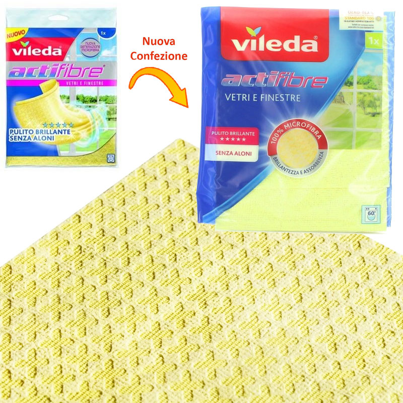 Vileda Actifibre Vetri e Finestre 36x32cm 1pz Panno, Fibre, Giallo