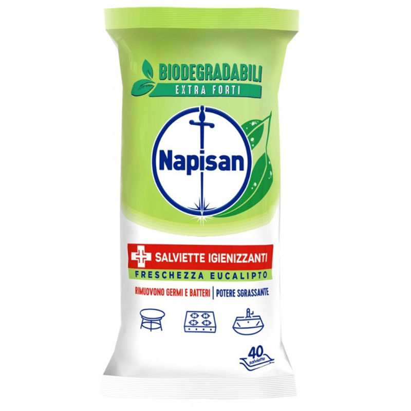 NAPISAN Salviette Multisuperfici Biodegradabili Igienizzanti Eucalipto – 40  pz