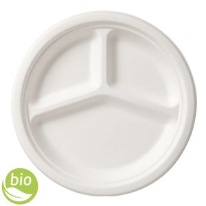 LULÙ bio PIATTI A 3 SCOMPARTI in fibra di canna da zucchero/polpa di cellulosa biodegradabile Ø 26cm - 60pz