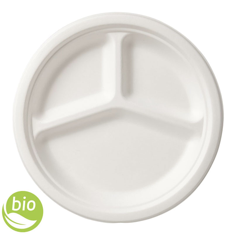 200 Piatti Rotondi In Canna Da Zucchero Da 26 Cm A 3 Scomparti: Extrastrong Monouso Biodegradabili E Compostabili Per Feste E Take Away