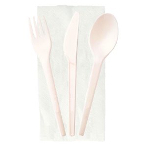 ARISTEA TRIS POSATE BIO monouso in CPLA biodegradabile con fazzoletto