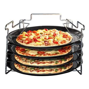 COOKING LINE Set 4 teglie pizza Ø 29cm + supporto da forno in acciaio