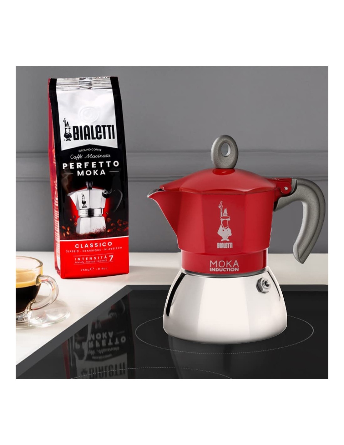 Bialetti Moka induction 0,1 L Rosso, Argento
