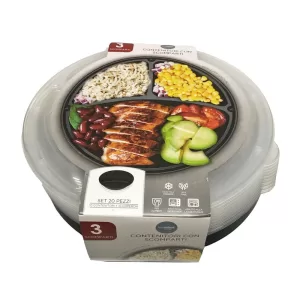 LOVE HOME DESIGN Contenitore 3 scomparti per asporto alimenti con coperchio 1L - set 20pz
