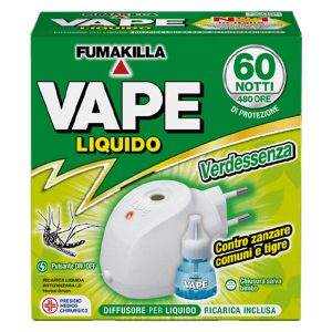 VAPE DIFFUSORE Liquido + Ricarica liquida VERDESSENZA 60 notti contro zanzare comuni e tigre