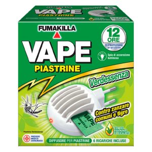 VAPE DIFFUSORE Spina + 6 Piastrine VERDESSENZA contro zanzare comuni e tigre