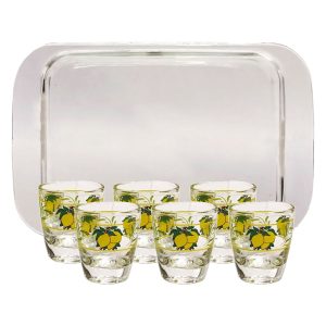 DECOR PORCELLANE Set Limoncello 6pz bicchierini + vassoio in vetro