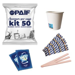 PAIF Kit 50 Accessori per caffè bicchierini palettine bustine di zucchero MONOUSO -150pz